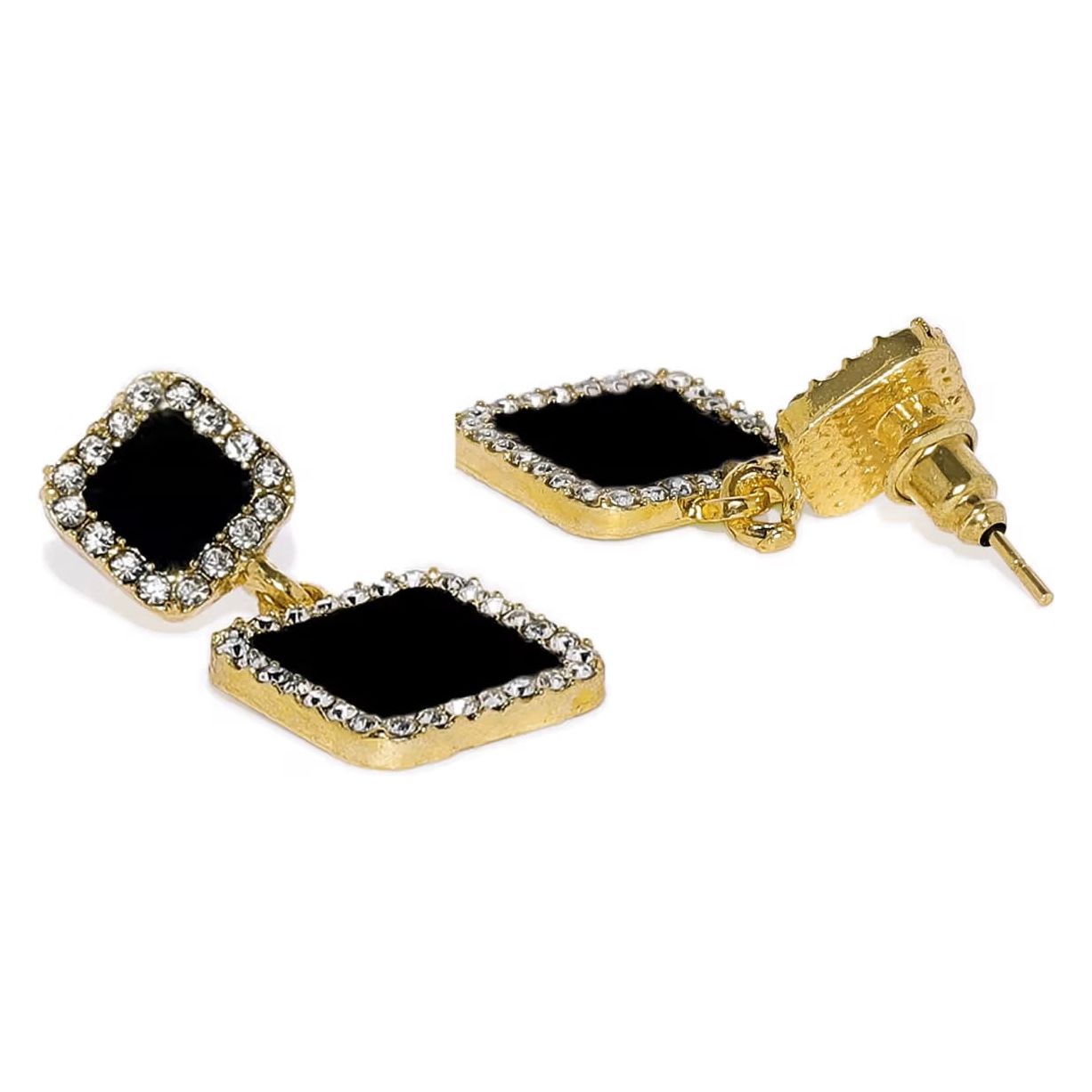 Princess Cut Black Double Square Halo Bling Statement Earrings