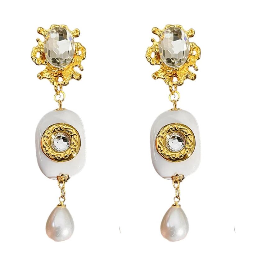 FAUX PEARLS CRYSTAL DANGLING EARRINGS