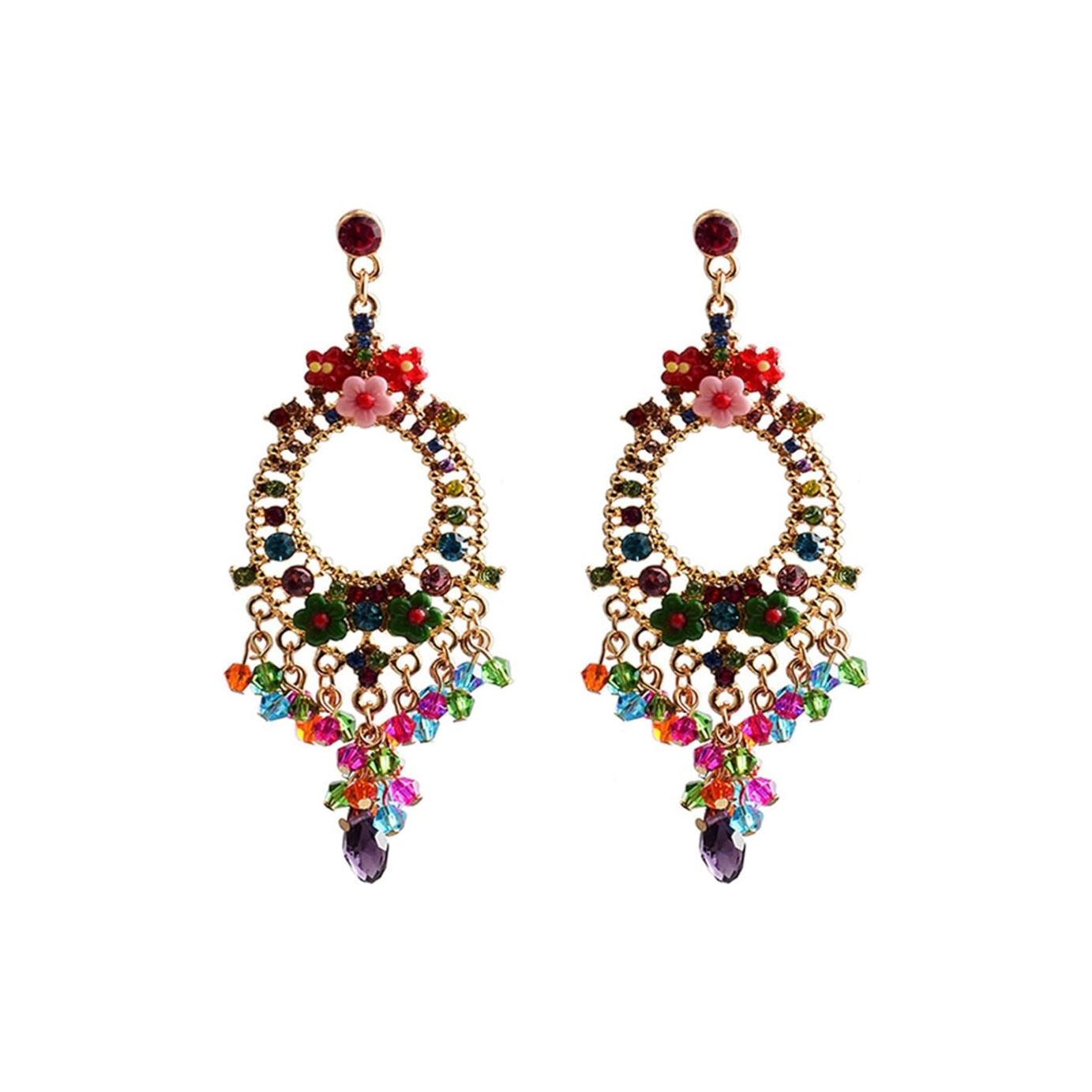 Enamel Flowers Colorful Chandelier Earrings